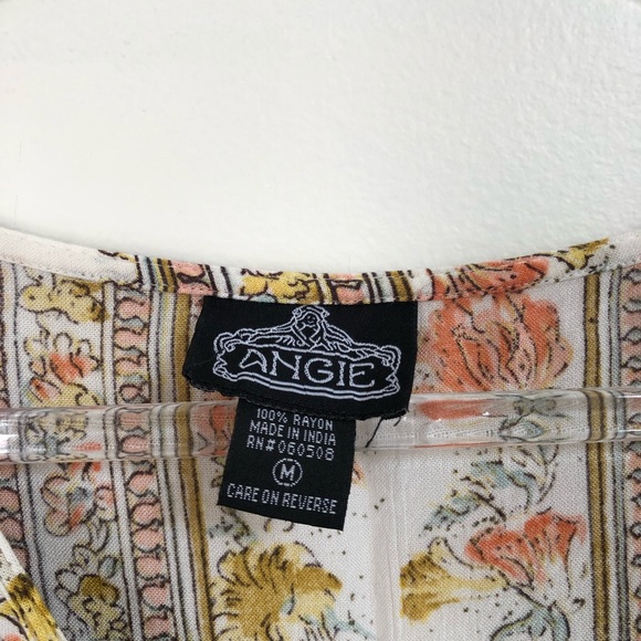 ANGIE Boho Kaftan Dress Peach White Floral Medium - Picture 2 of 4